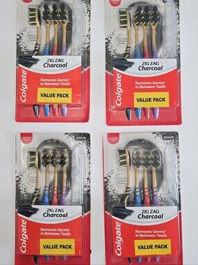 Colgate Zig Zag Charcoal Toothbrush Bundle – 4 Packs (16 Toothbrushes Total)